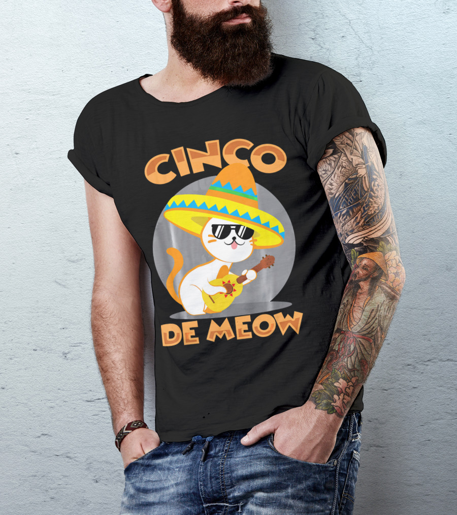 Cinco De Meow Cat Sombrero Guitar Fiesta T-Shirt
