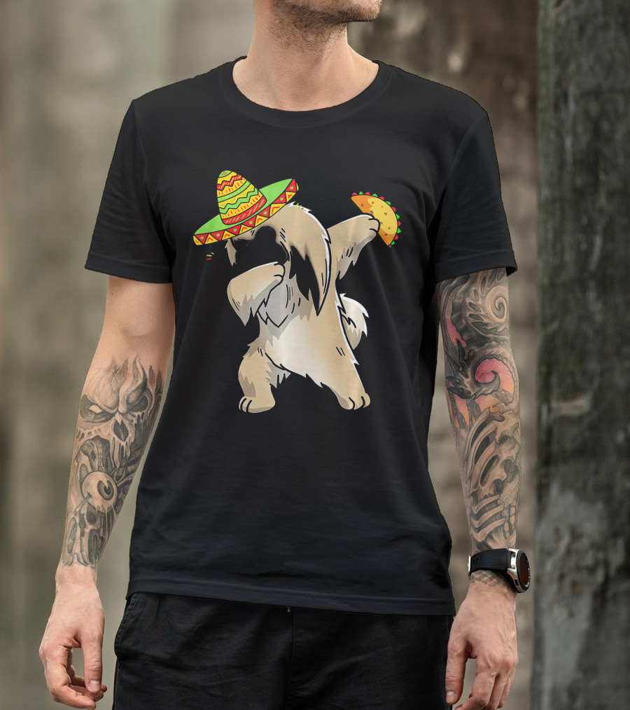 Pekingese Dog Dabbing With Sombrero And Taco For Cinco De Mayo T-Shirt