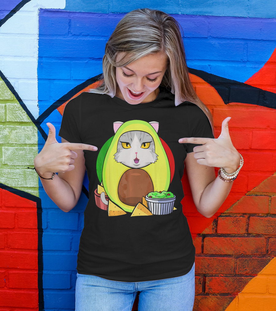 Cinco De Mayo Avogato Cat Avocado With Chips And Guacamole T-Shirt
