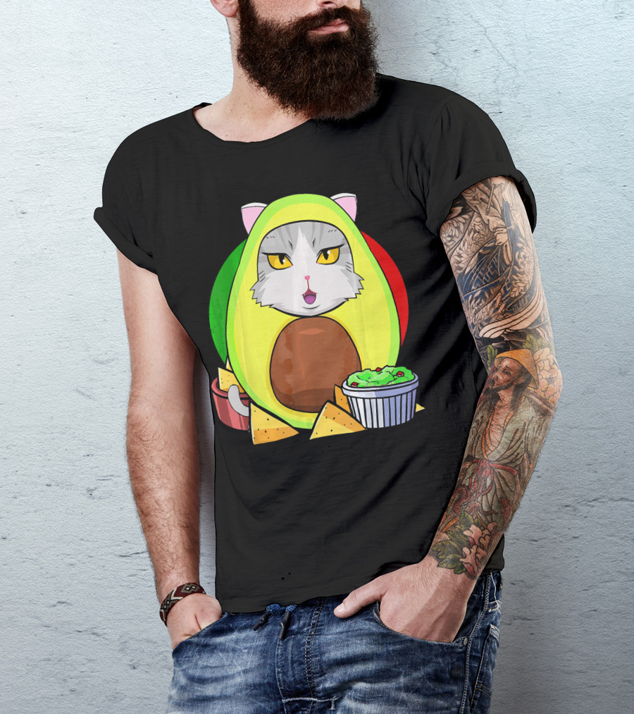 Cinco De Mayo Avogato Cat Avocado With Chips And Guacamole T-Shirt