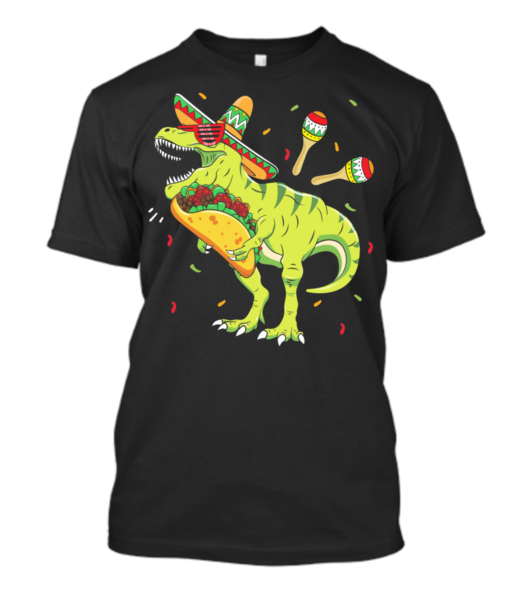 Cinco De Mayo T Rex With Sombrero Maracas And Taco T-Shirt