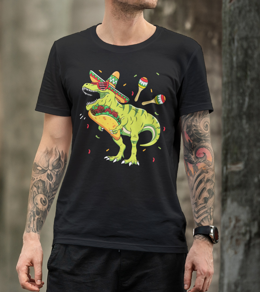 Cinco De Mayo T Rex With Sombrero Maracas And Taco T-Shirt