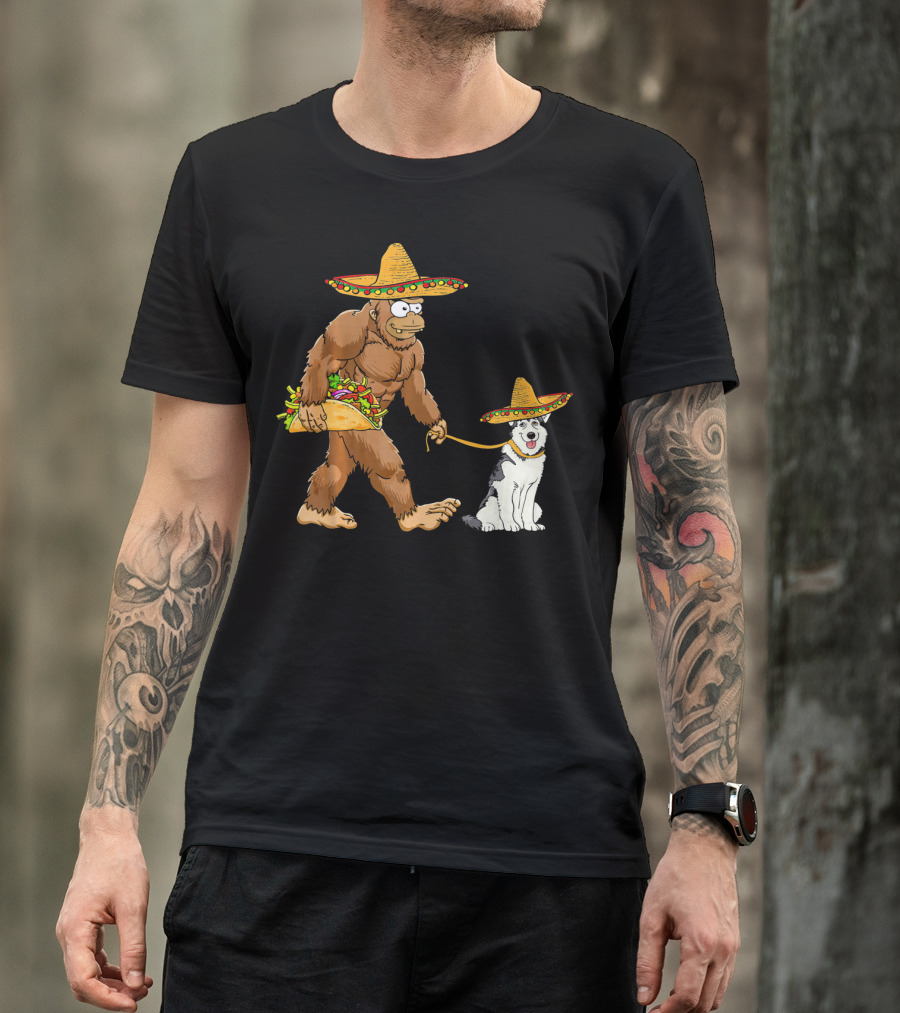 Bigfoot Husky Dog Taco Sombrero Cinco De Mayo T-Shirt