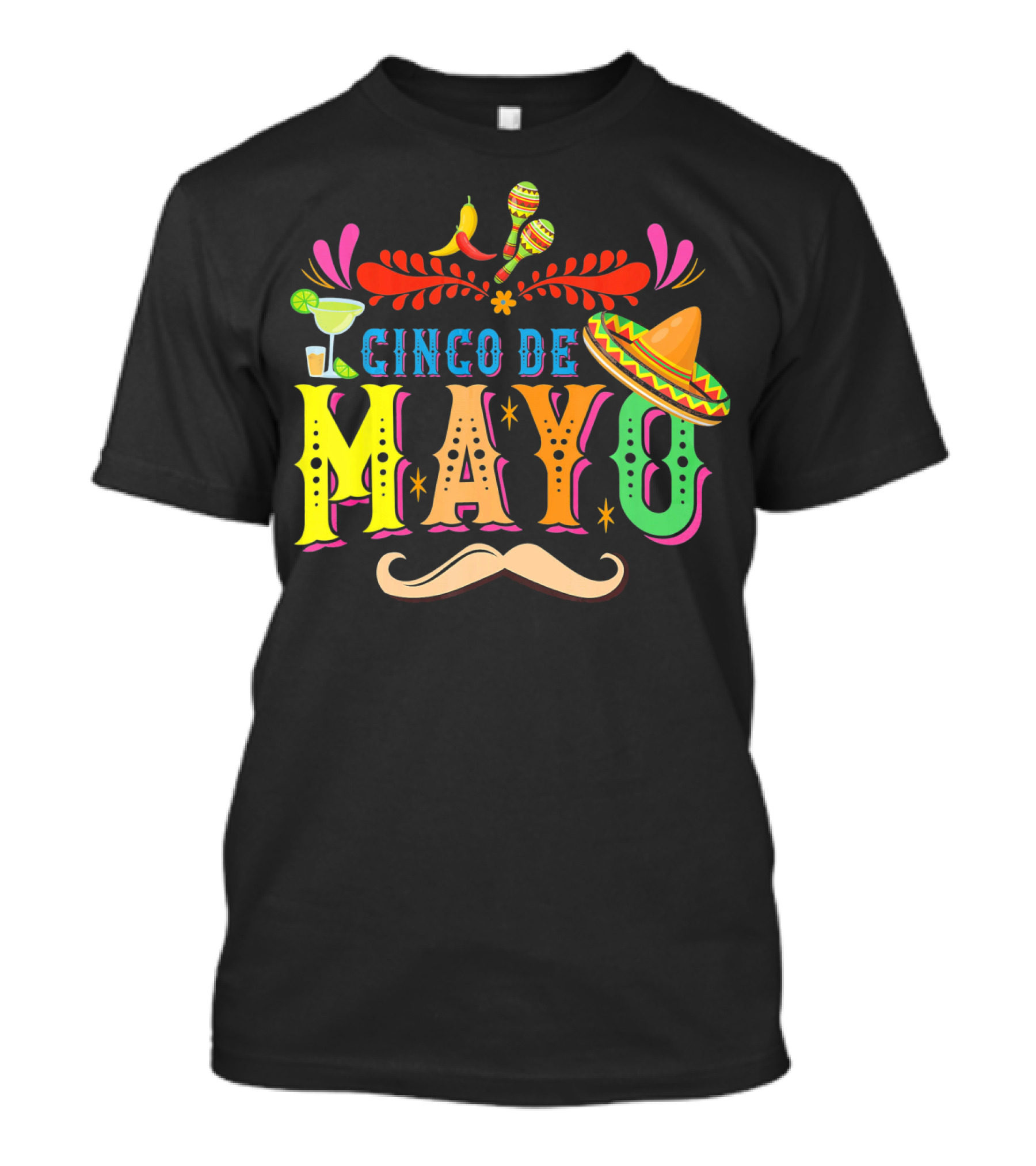 Cinco De Mayo Fiesta Sombrero Maracas Mustache T-Shirt