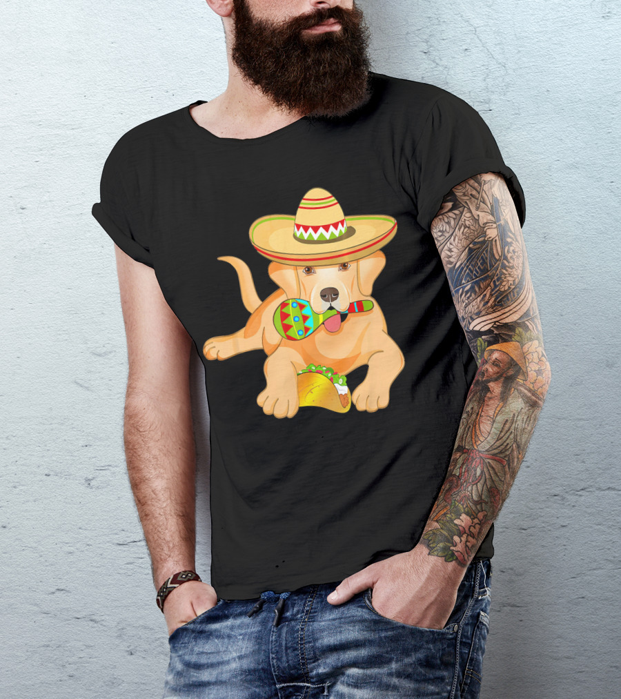 Cinco De Mayo Labrador Dog With Sombrero Taco And Maraca T-Shirt