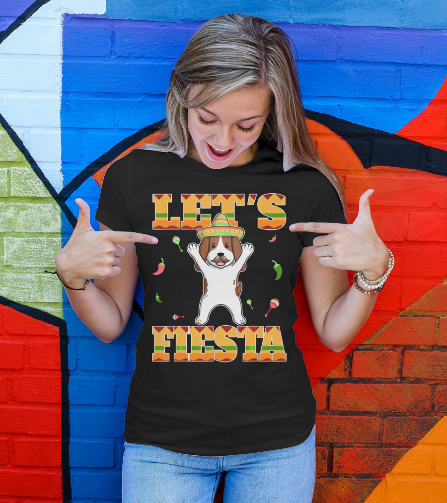 Let's Fiesta Basset Hound Cinco De Mayo Sombrero Maracas Chili Peppers T-Shirt