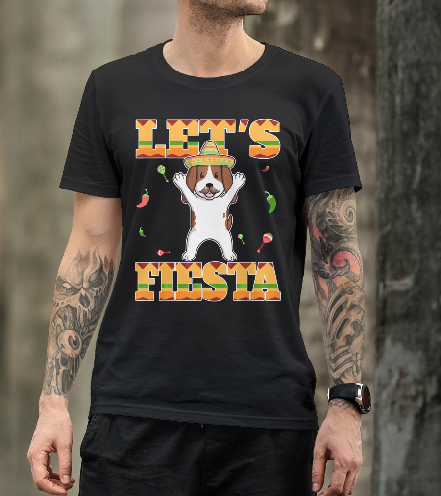 Let's Fiesta Basset Hound Cinco De Mayo Sombrero Maracas Chili Peppers T-Shirt