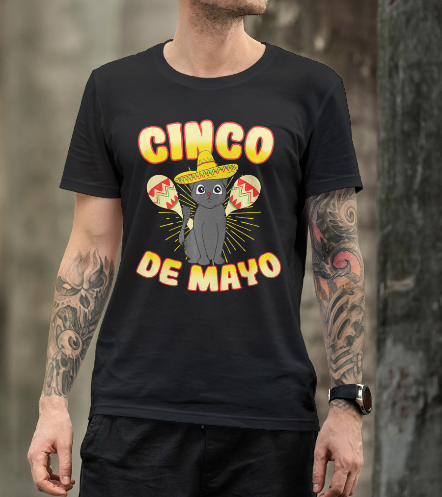 Cinco De Mayo Fiesta Cat With Sombrero And Maracas T-Shirt