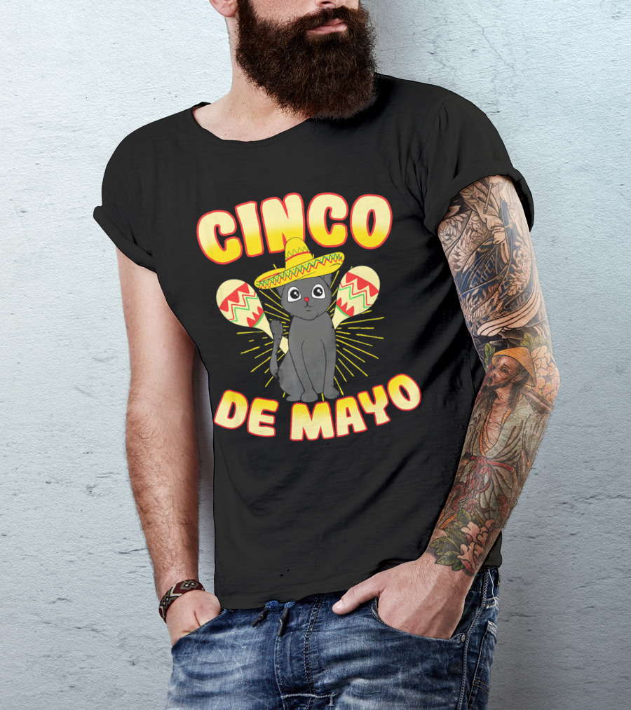 Cinco De Mayo Fiesta Cat With Sombrero And Maracas T-Shirt