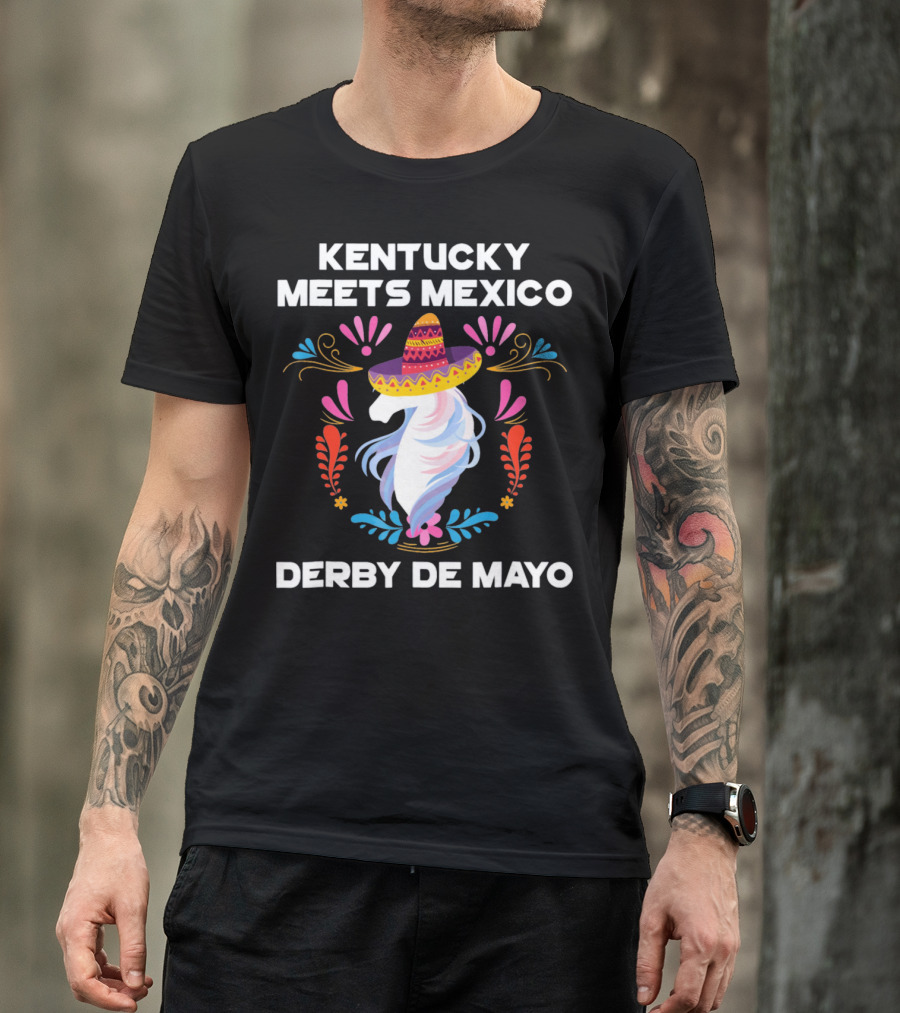 Kentucky Meets Mexico Derby De Mayo Sombrero Horse Floral T-Shirt