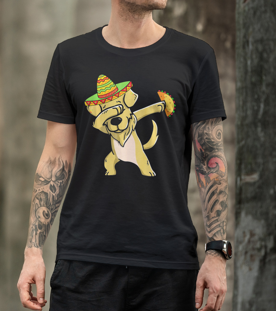 Golden Retriever Dabbing With Sombrero And Taco T-Shirt