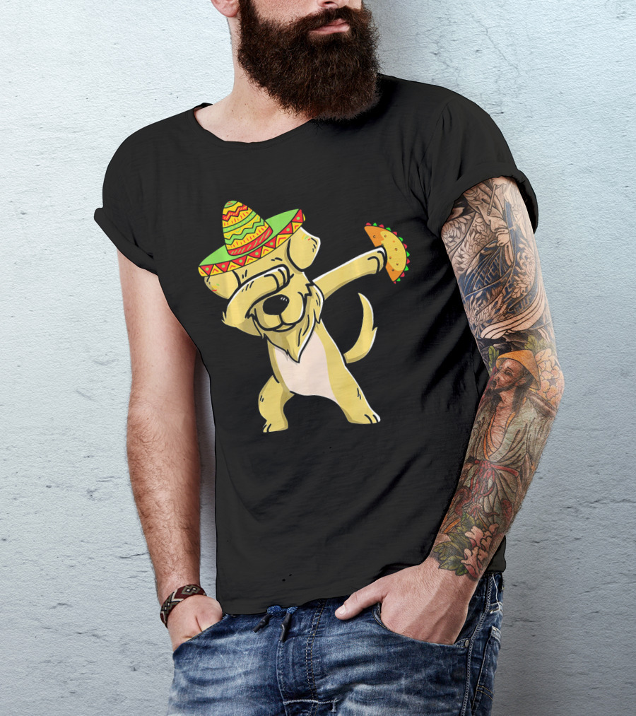 Golden Retriever Dabbing With Sombrero And Taco T-Shirt