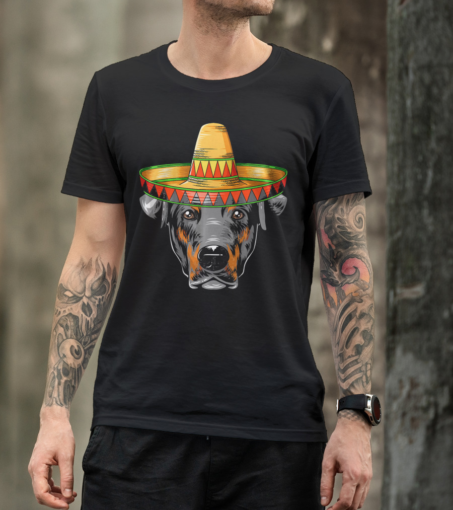 Cinco De Mayo Doberman Wearing Mexican Sombrero T-Shirt