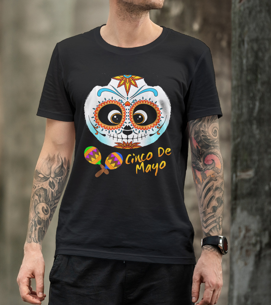 Cinco De Mayo Sugar Skull Panda With Maracas T-Shirt