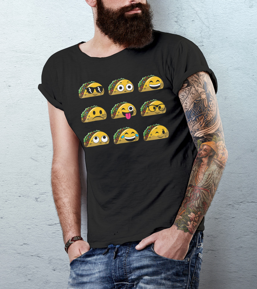Funny Tacos Emojis Halloween Costume Faces Sunglasses Tongue Tears T-Shirt