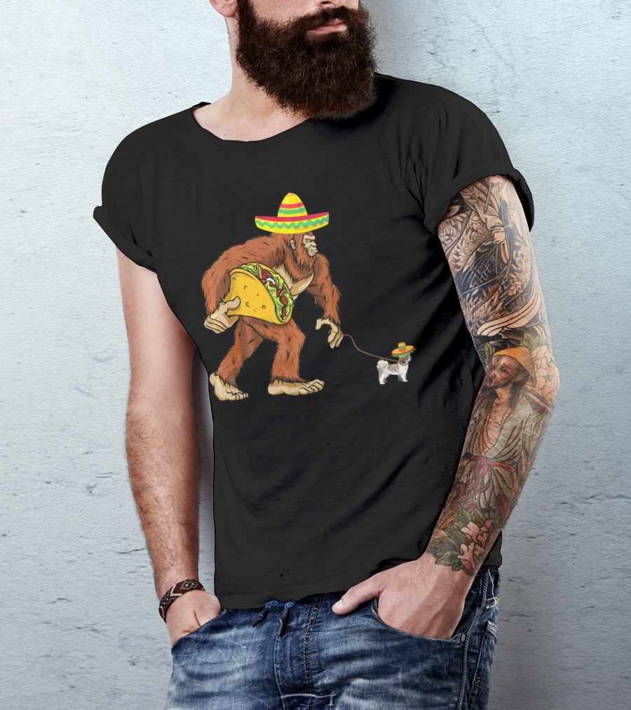Cinco De Mayo Bigfoot Taco Shih Tzu Sombrero T-Shirt