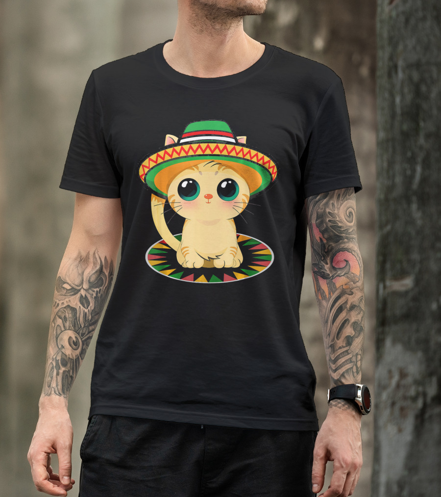 Cute Cat Cinco De Mayo 5th Of May Celebration With Sombrero T-Shirt
