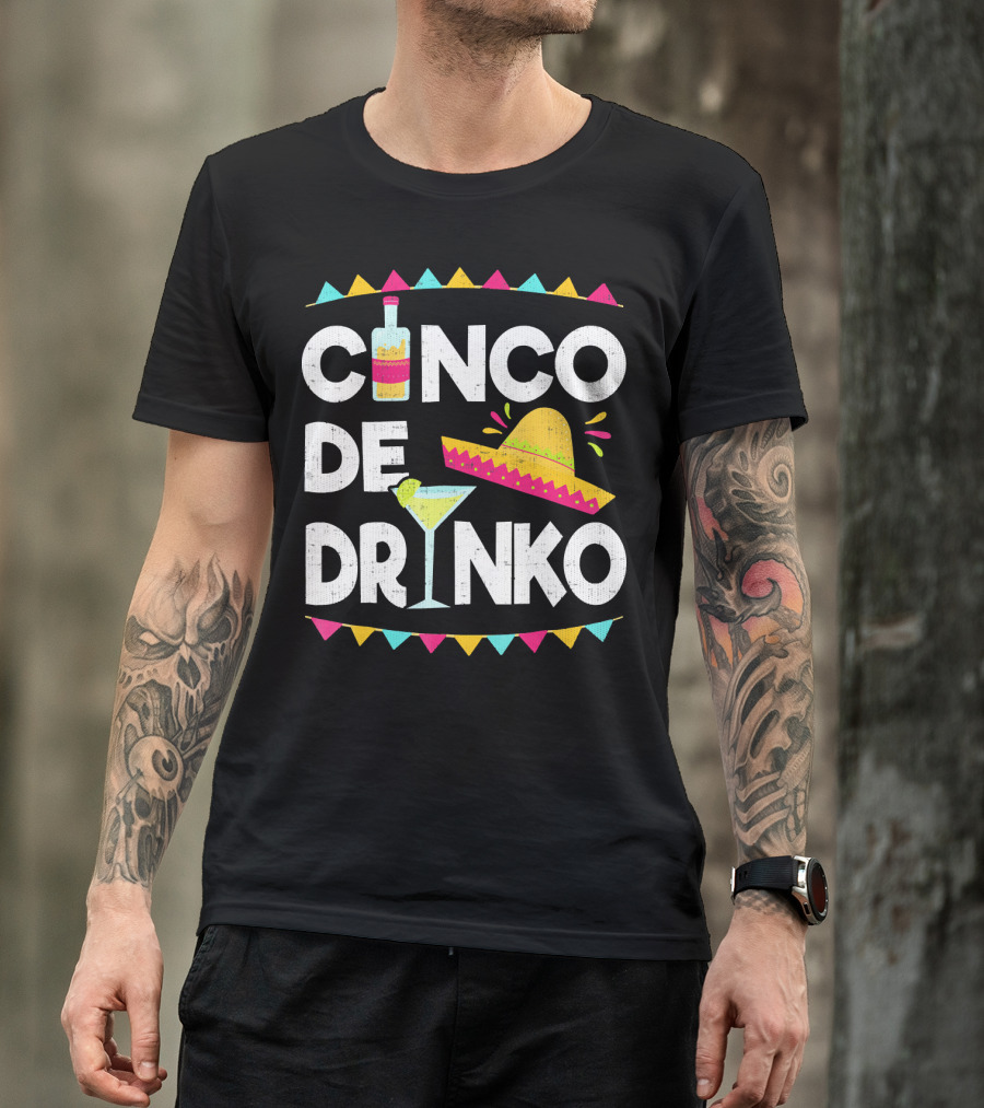Cinco De Drinko Sombrero And Margarita Fiesta Elements T-Shirt