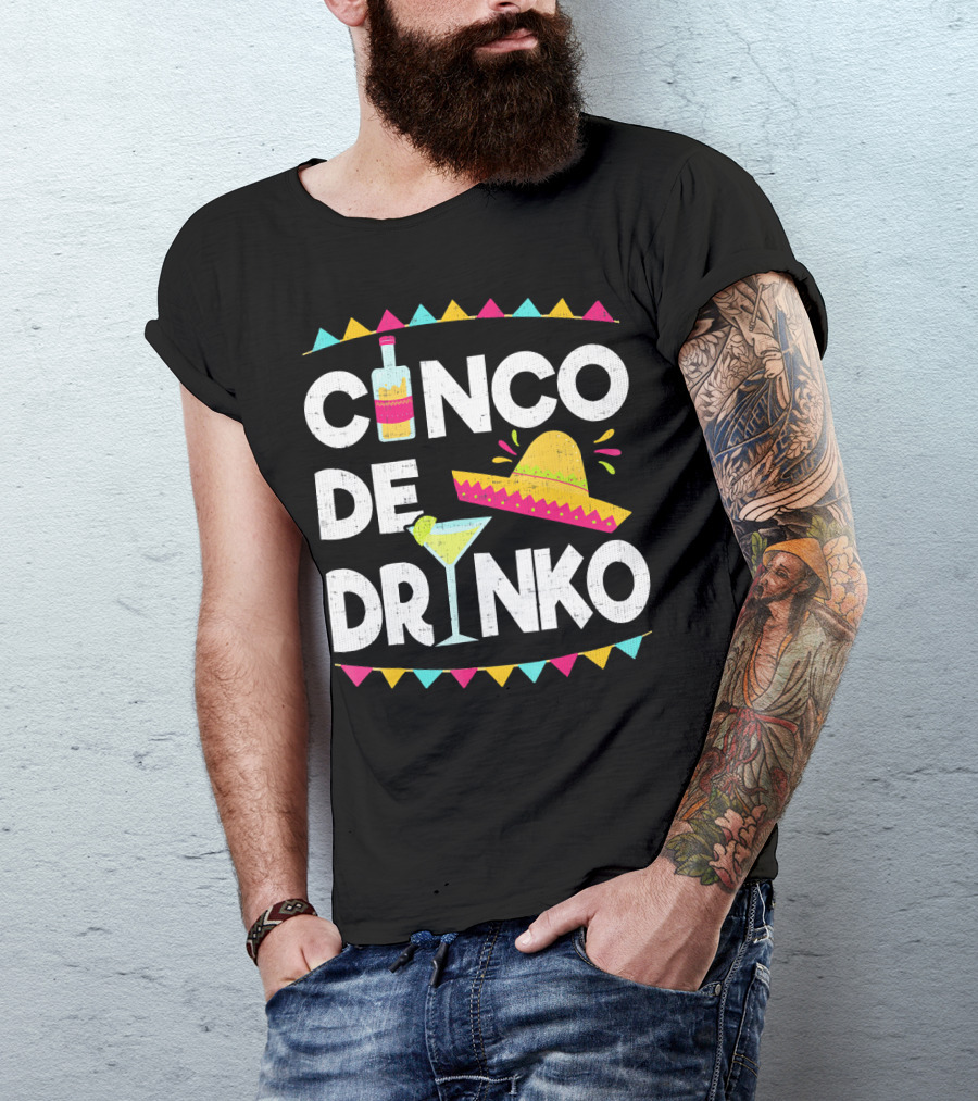 Cinco De Drinko Sombrero And Margarita Fiesta Elements T-Shirt