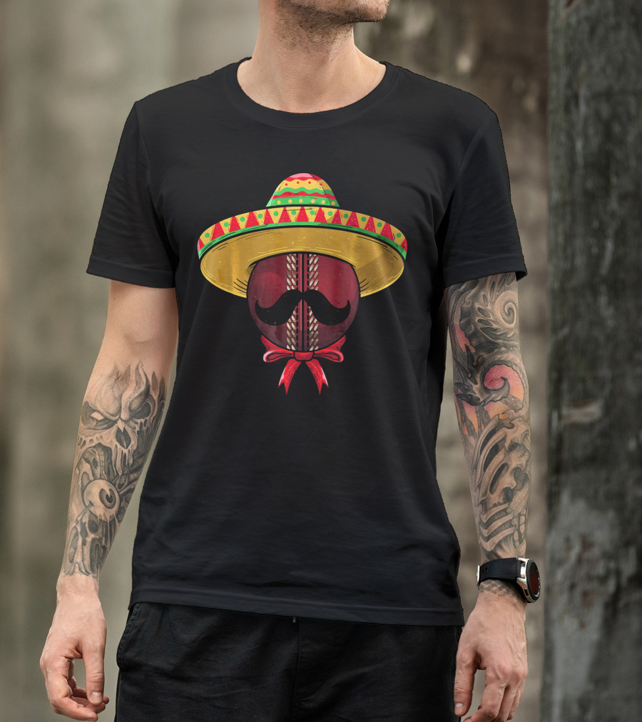 Cinco De Mayo Sombrero Cricket Ball Mustache T-Shirt