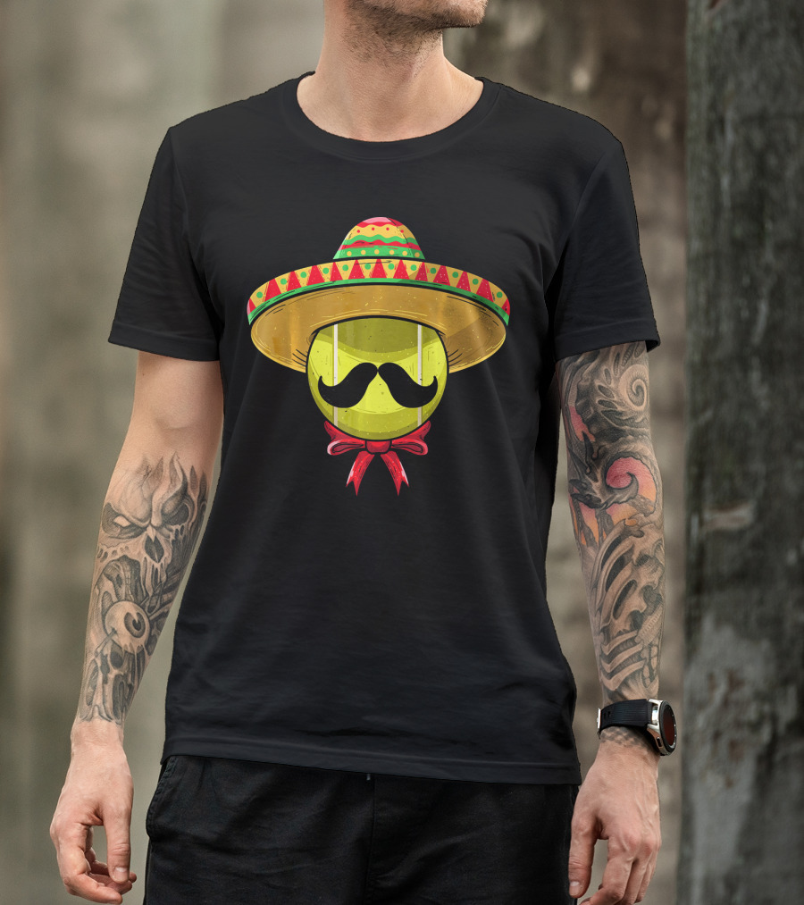 Cinco De Mayo Tennis Sombrero With Mustache And Bow Tie T-Shirt