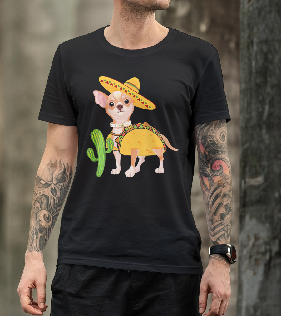 Funny Cinco De Mayo Fiesta Mexican Chihuahua Taco Sombrero Cactus T-Shirt