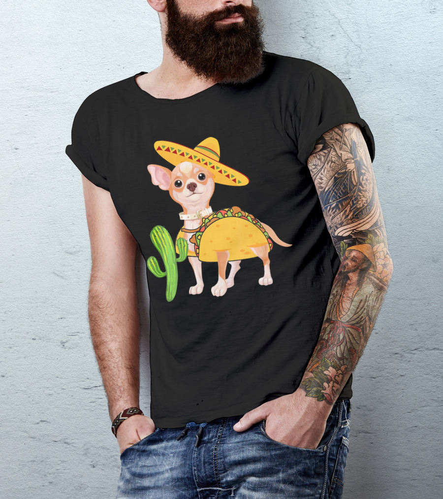 Funny Cinco De Mayo Fiesta Mexican Chihuahua Taco Sombrero Cactus T-Shirt