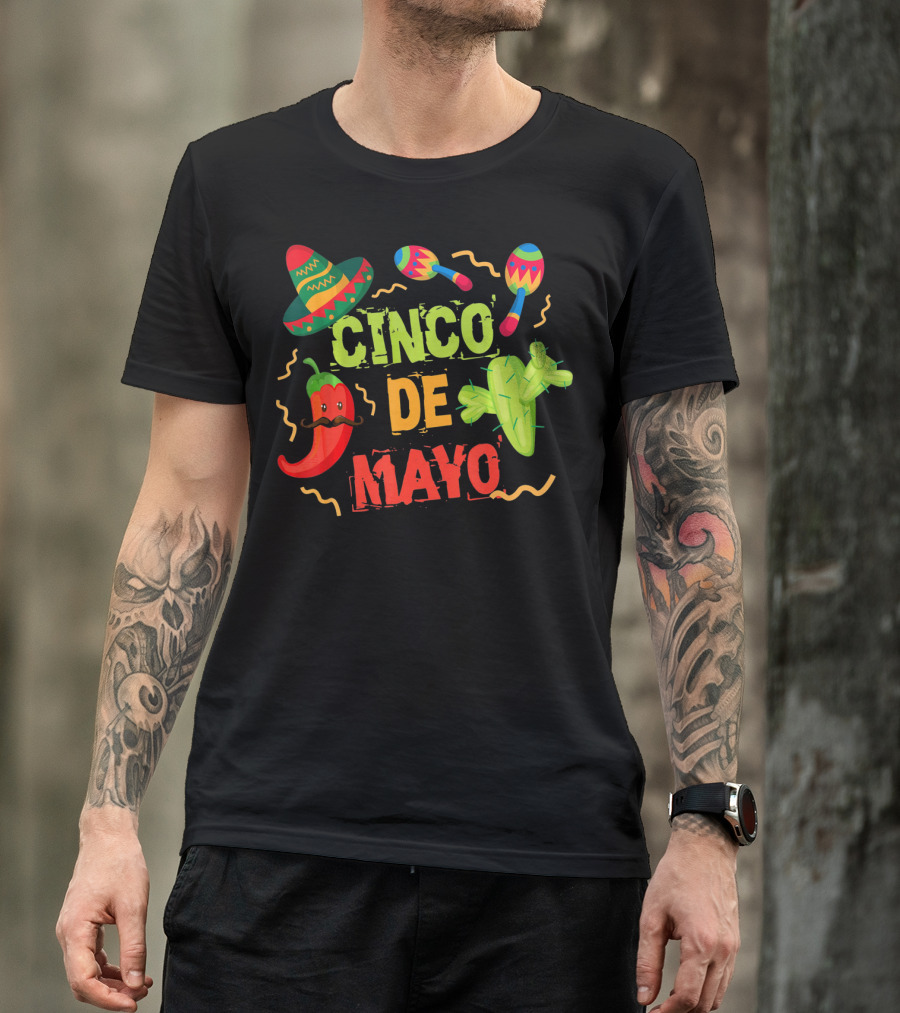 Cinco De Mayo Sombrero Maracas Cactus Pepper Fiesta T-Shirt