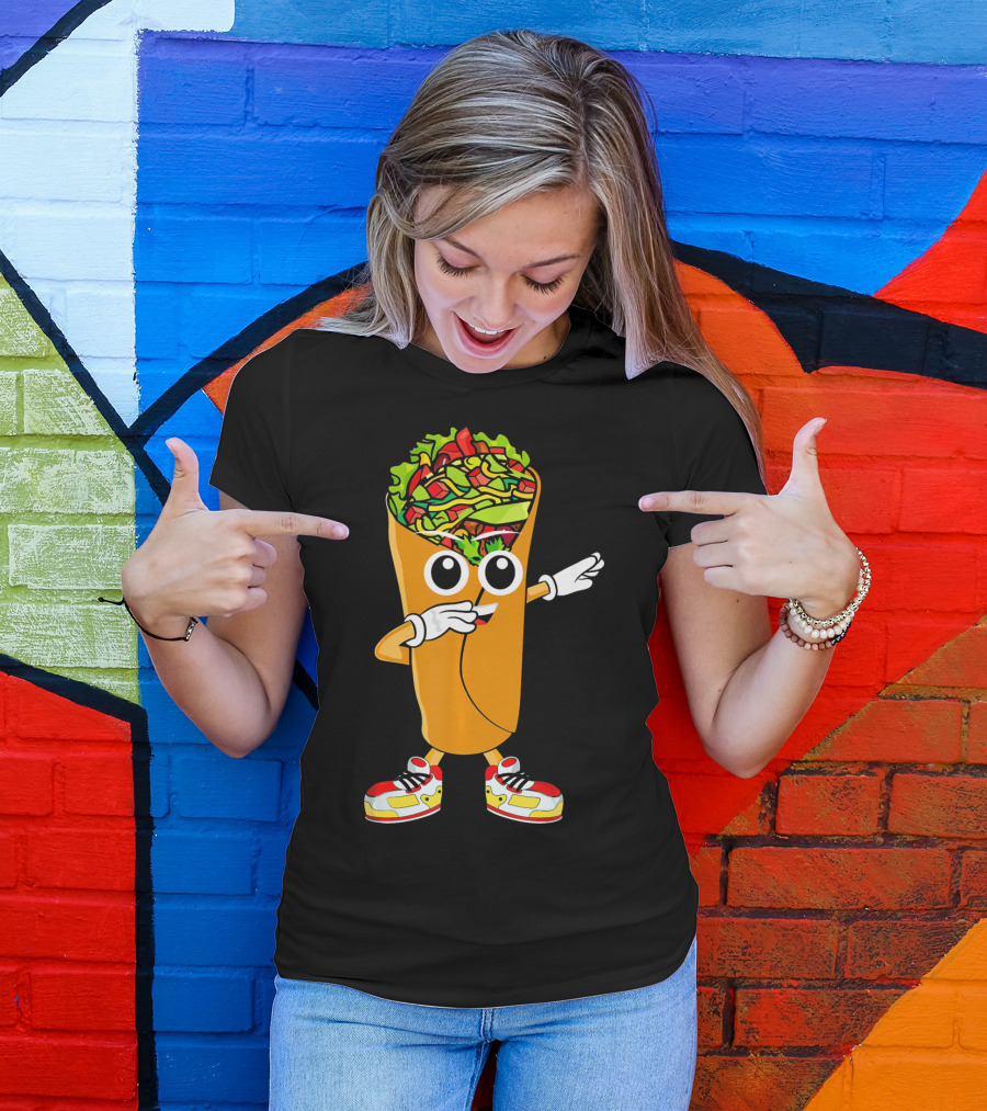 Dabbing Burrito Cartoon Dab Dance With Sneakers T-Shirt