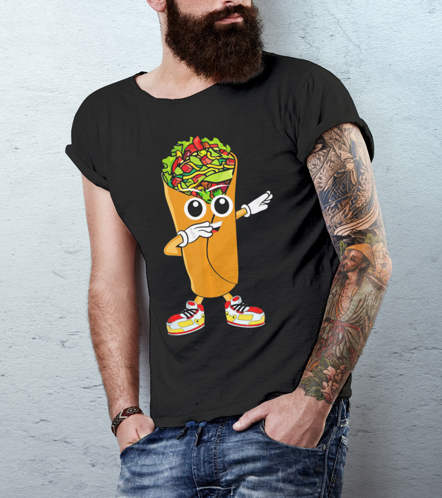 Dabbing Burrito Cartoon Dab Dance With Sneakers T-Shirt