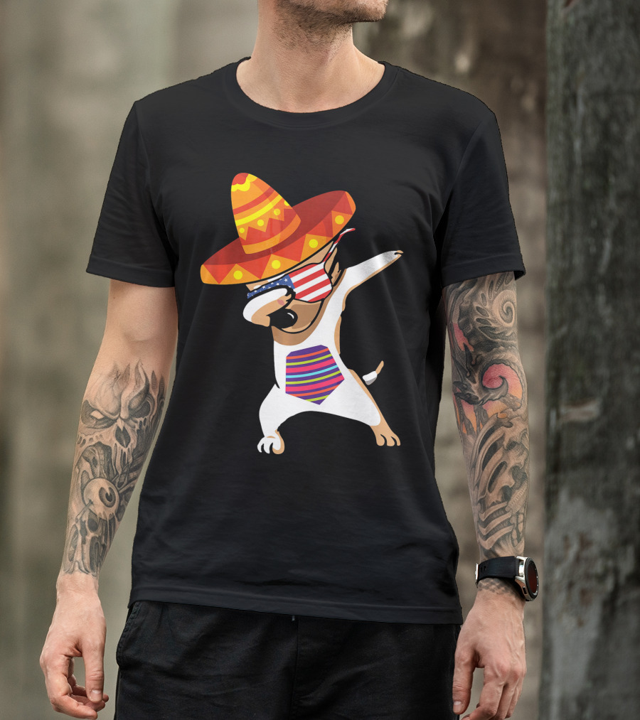 Sombrero Chihuahua Dabbing Mexican Chihuah American Flag Glasses T-Shirt