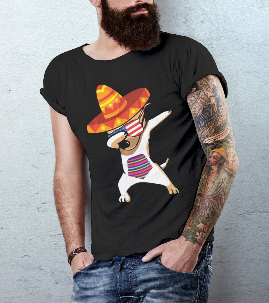 Sombrero Chihuahua Dabbing Mexican Chihuah American Flag Glasses T-Shirt