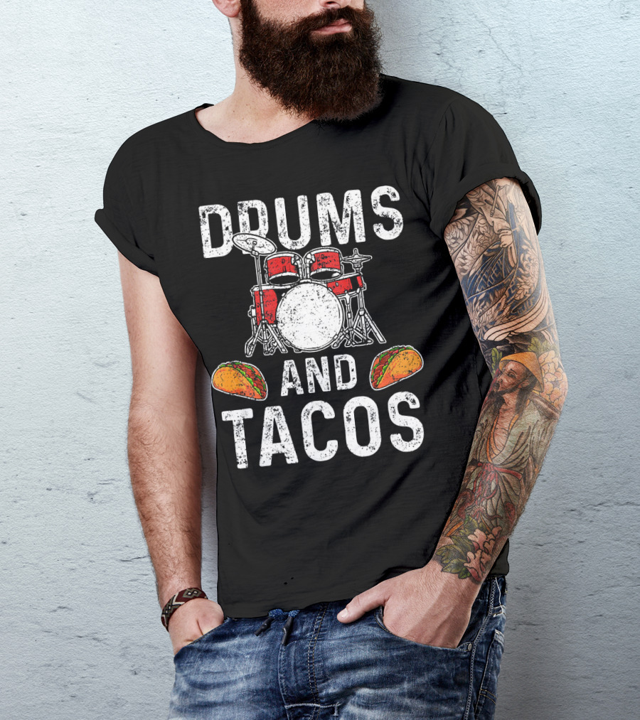 Drums Tacos Drummer Cinco De Mayo Celebration With Drum Set And Tacos T-Shirt