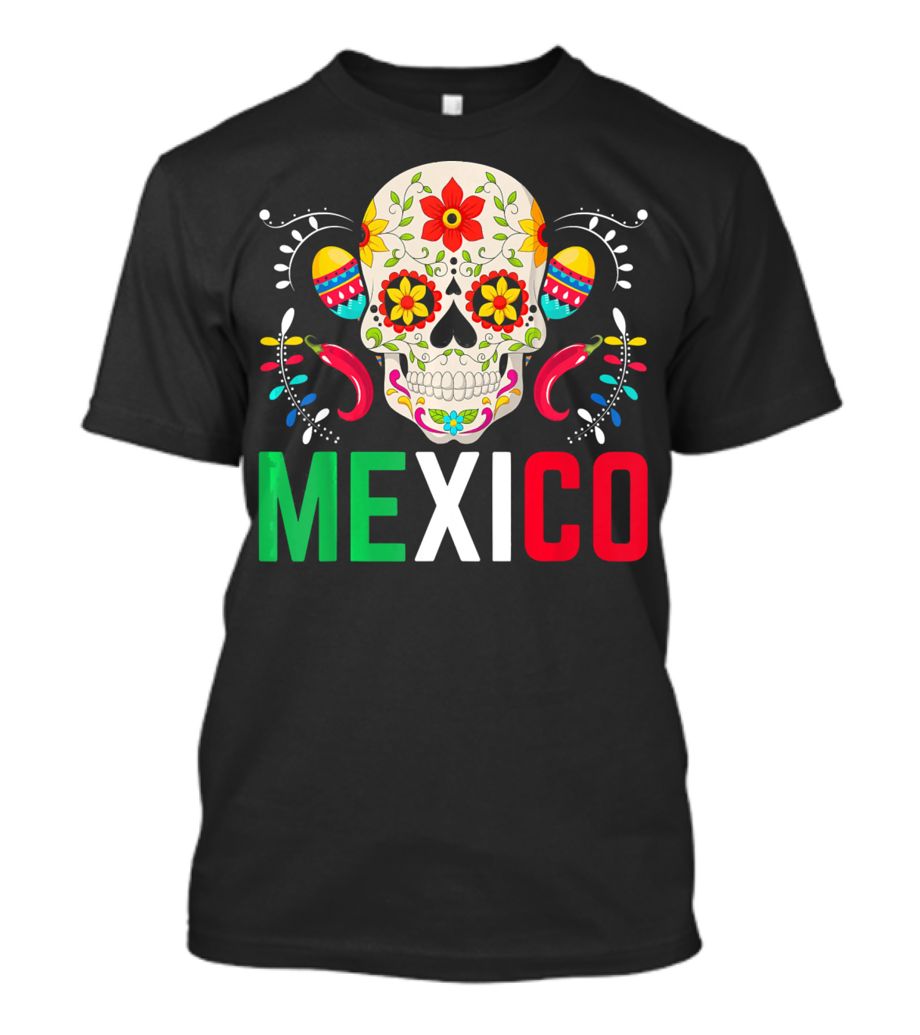 Colorful Cinco De Mayo Mexico Sugar Skull Design With Decorative Elements T-Shirt