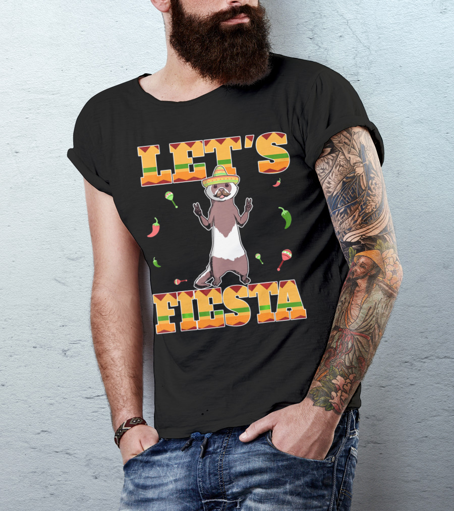 Let's Fiesta Ferret Sombrero Maracas Peppers Mexican T-Shirt