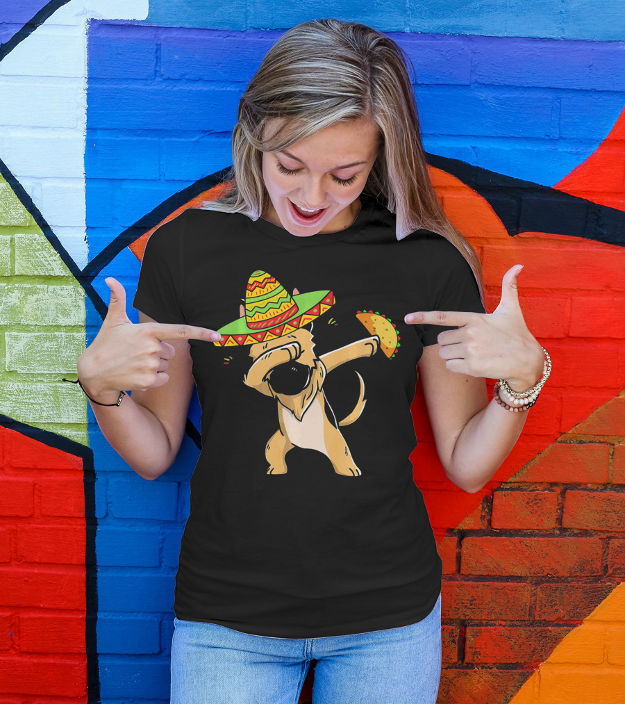 German Shepherd Dabbing With Taco And Sombrero Cinco De Mayo Fun T-Shirt