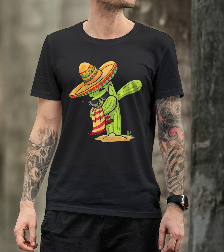 Dabbing Cactus Wearing Sombrero And Sunglasses T-Shirt