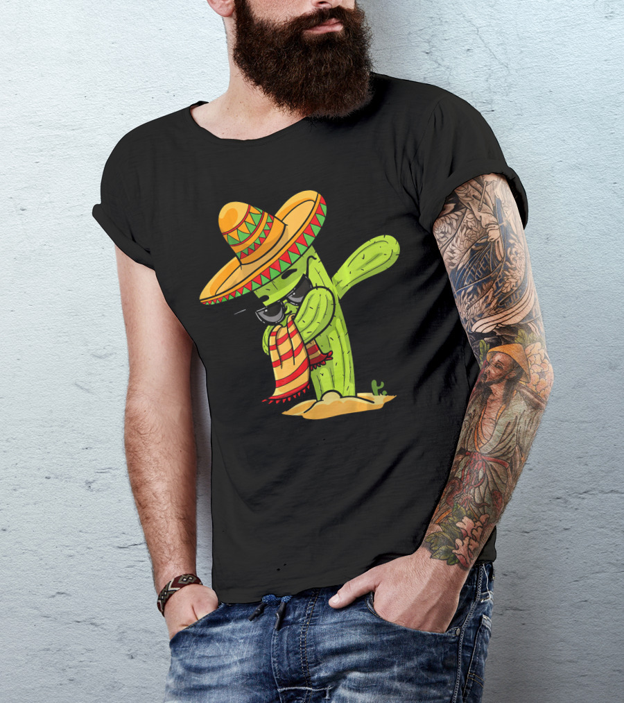 Dabbing Cactus Wearing Sombrero And Sunglasses T-Shirt