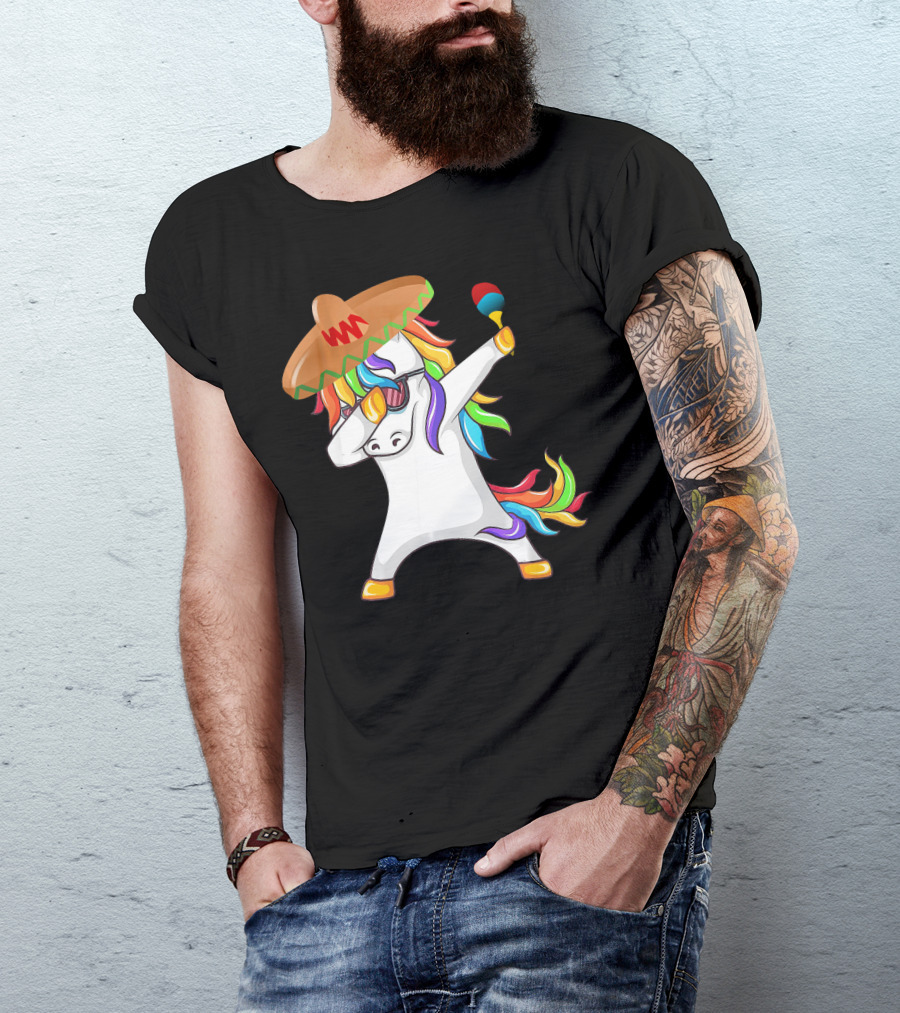 Sombrero Unicorn Dabbing With Maracas Cinco De Mayo T-Shirt