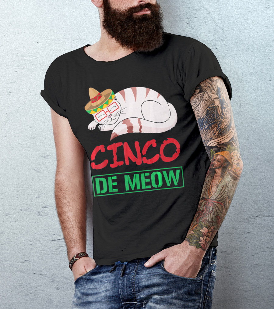 Cinco De Meow Funny Kitty With Sombrero Celebrating Mexican Holiday T-Shirt