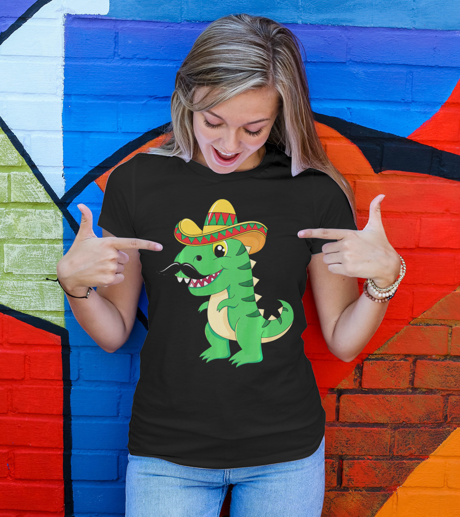 Cinco De Mayo Rex Dinosaur In Sombrero And Mustache T-Shirt