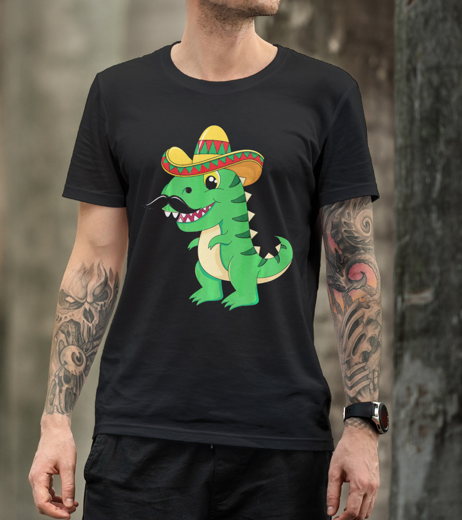 Cinco De Mayo Rex Dinosaur In Sombrero And Mustache T-Shirt