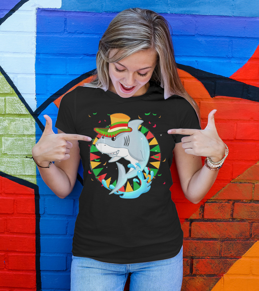 Cute Shark Cinco De Mayo 5th Of May Celebration Hat Sombrero Colorful Fiesta T-Shirt