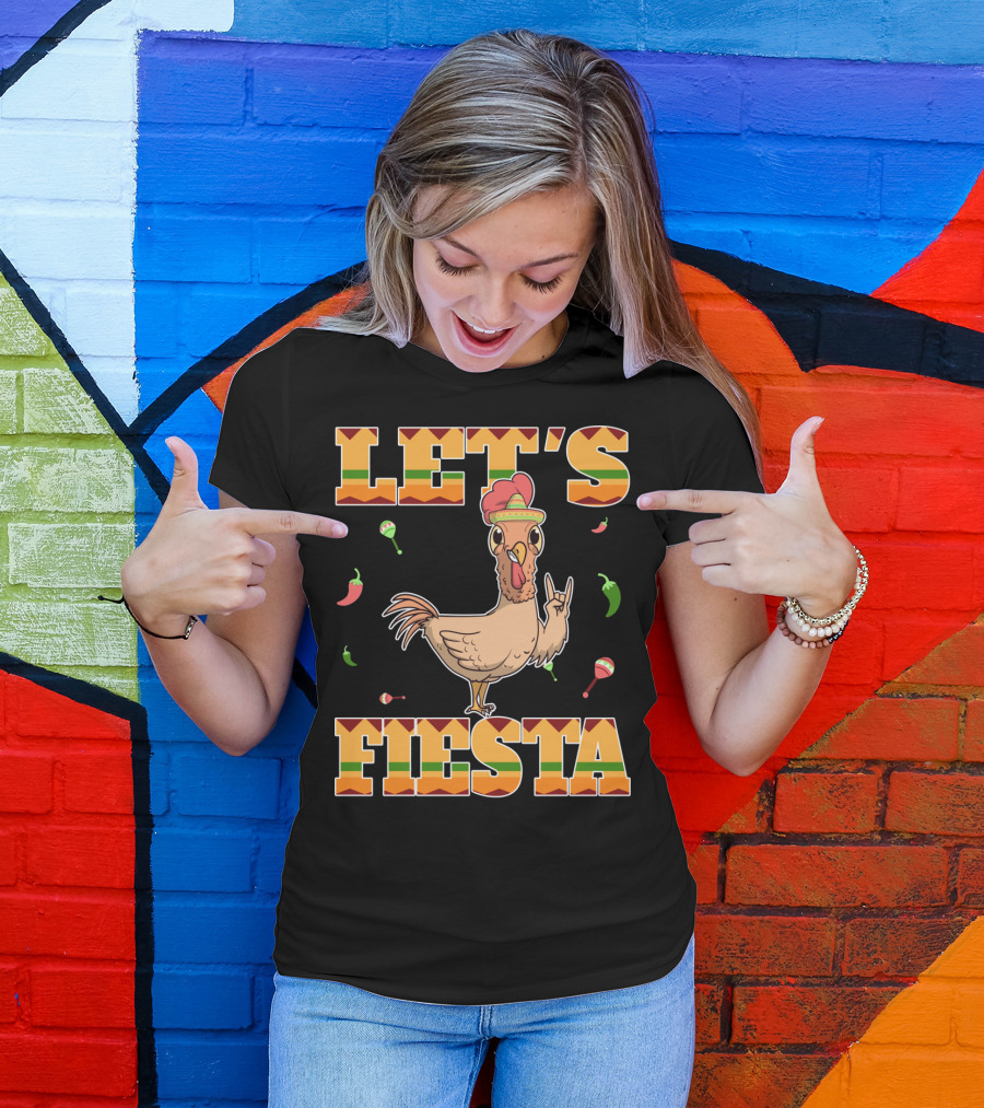 Let's Fiesta Chicken Cinco De Mayo Mexica Chili Peppers And Maracas T-Shirt