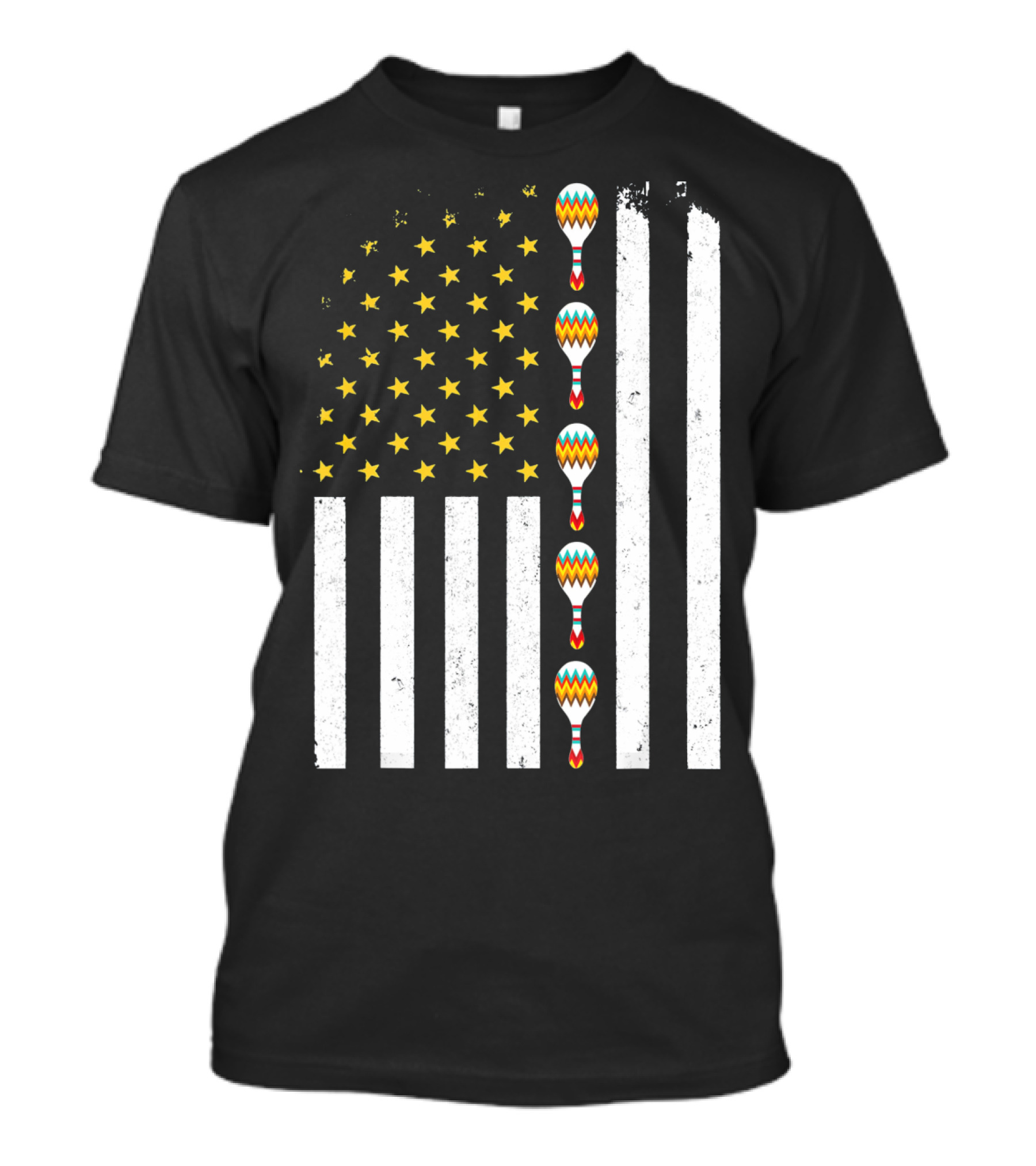 Cinco De Mayo Vintage American Flag With Maracas T-Shirt