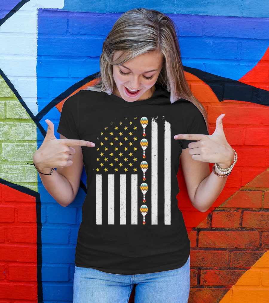 Cinco De Mayo Vintage American Flag With Maracas T-Shirt