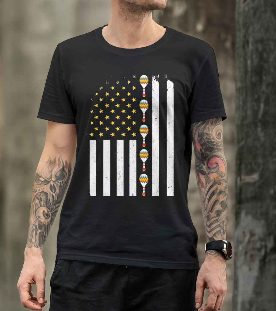 Cinco De Mayo Vintage American Flag With Maracas T-Shirt
