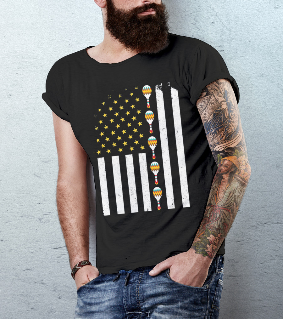 Cinco De Mayo Vintage American Flag With Maracas T-Shirt