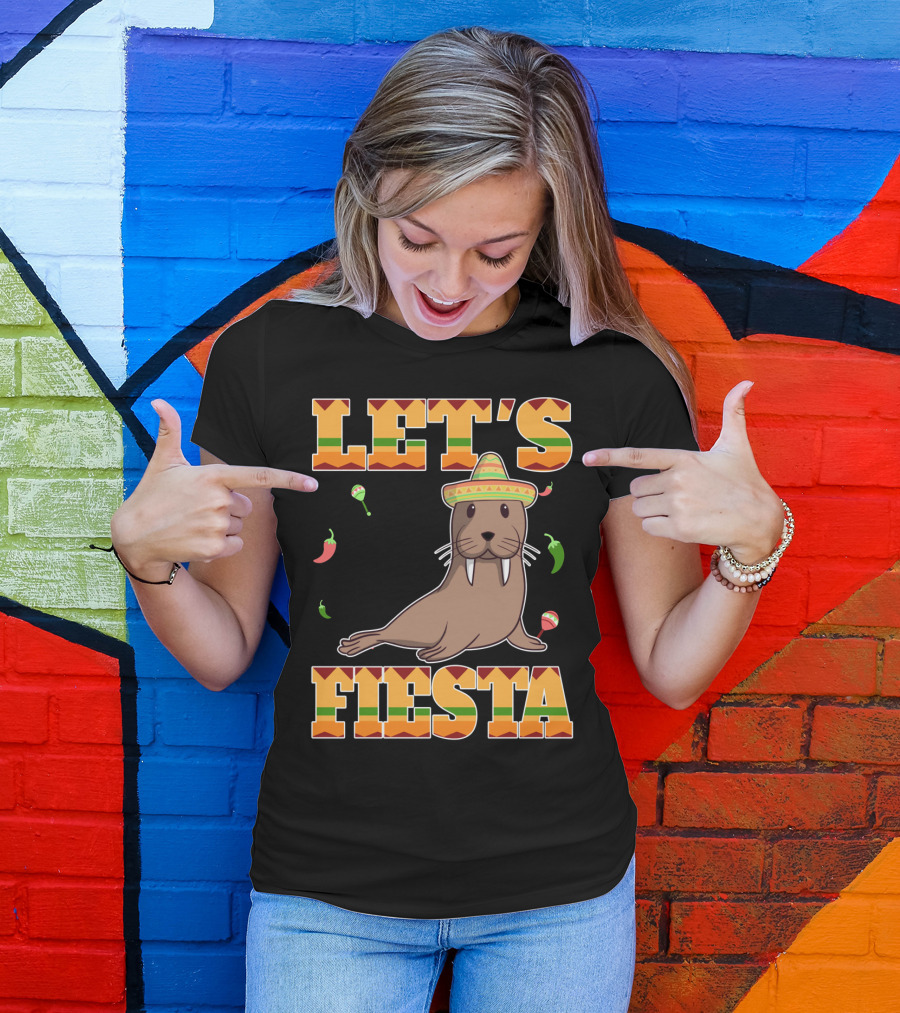 Let's Fiesta Walrus Sombrero Peppers Cinco De Mayo Mexican T-Shirt