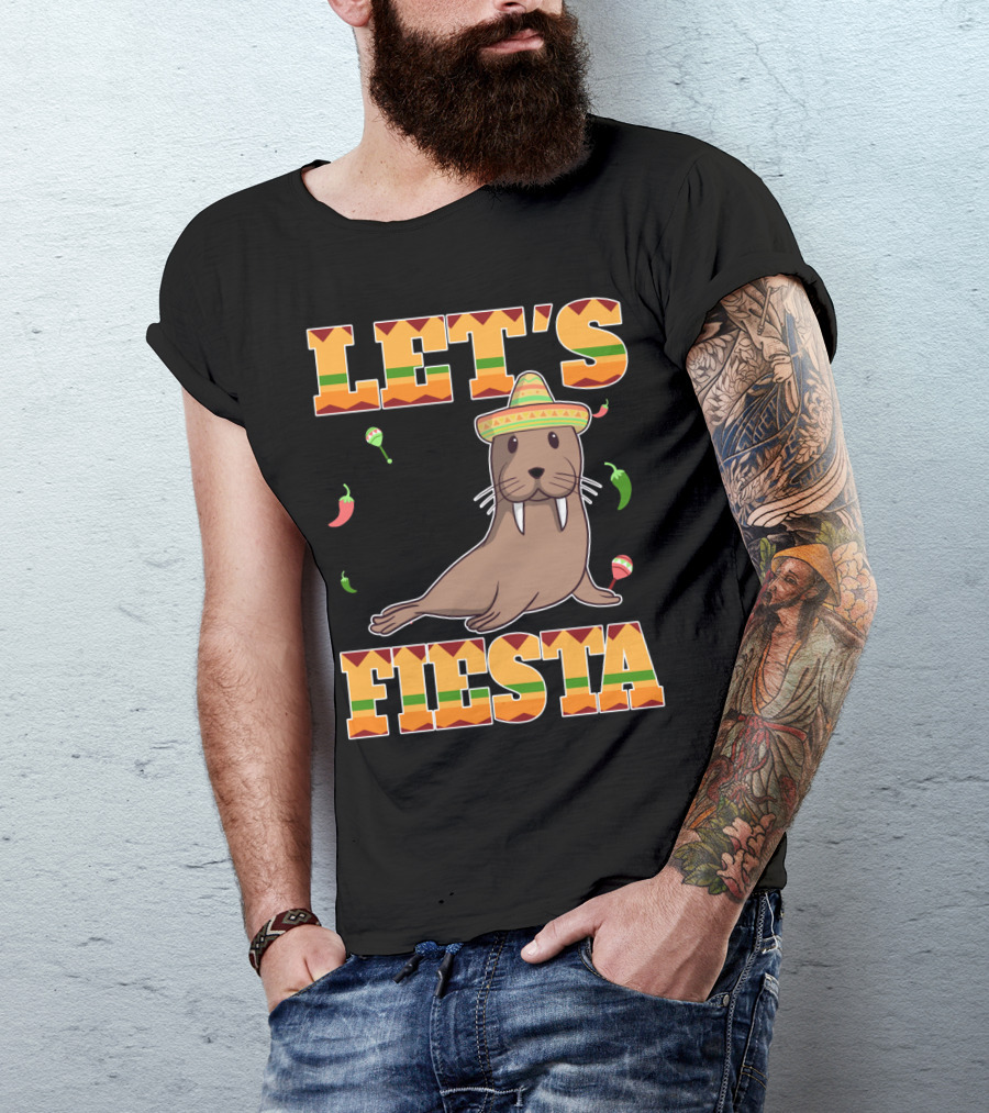 Let's Fiesta Walrus Sombrero Peppers Cinco De Mayo Mexican T-Shirt